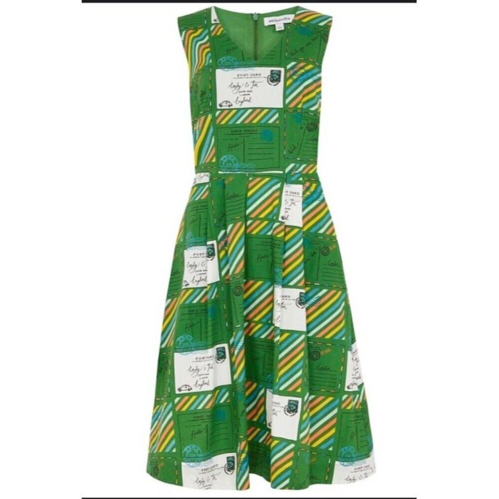 Emily & Fin Dress Sz XXS Green White Fit & Flare Cosplay Twee Preppy Retro Mod
